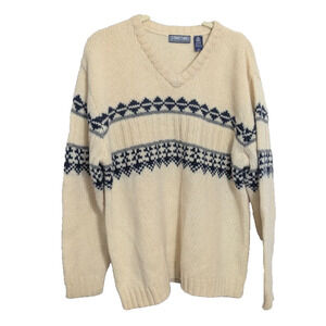 Vtg Structure Ivory Heavyweight Wool V-Neck Pullover Sweater Men's Large M1